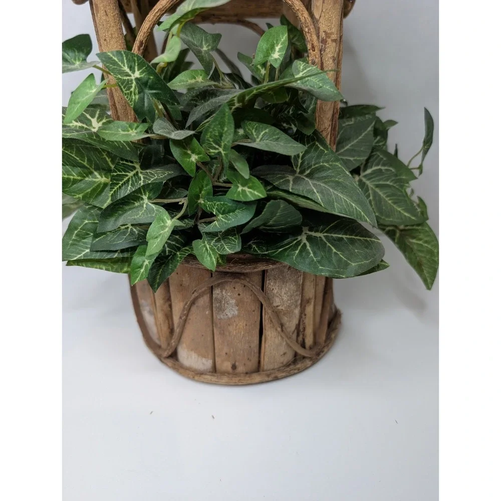 Rustic Wooden Wishing Well Planter Faux Ivy Log Cabin Style 13